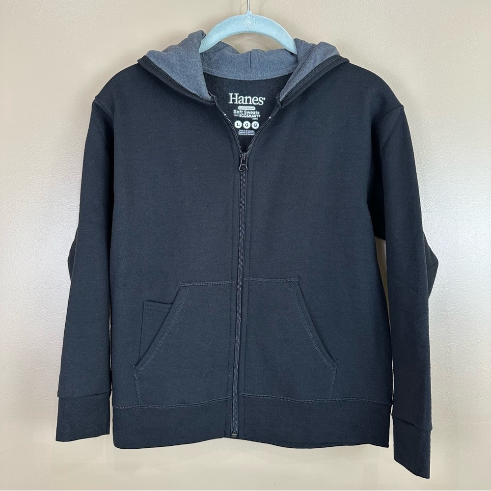 Hanes NWOT Comfort Blend Boy’s Black Full Zip Hoodie Sweatshirt Jacket L Casual